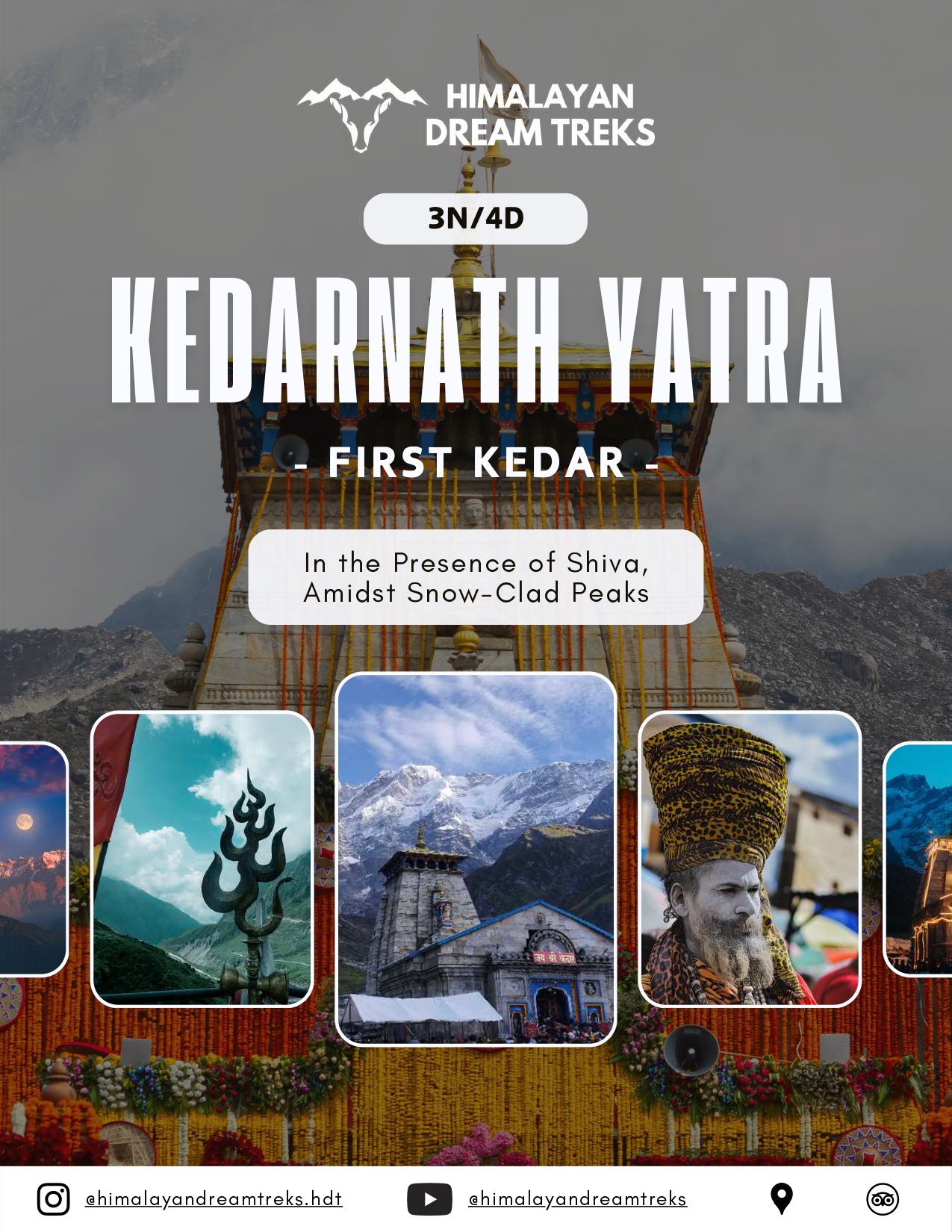 Kedarnath Yatra tour package banner with temple view and pilgrimage details